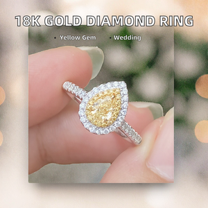 Korea Style Luxury White Gold <b>Rings</b> with Natural Yellow Diamond Brilliant Cut Prong Setting for Women <b>Couples</b> Wedding Engagement - Product Image 3