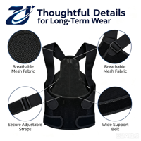 Ceinture de soutien dorsal respirante et réglable avec bretelles en maille pour correction de posture et soutien lombaire pour hommes et femmes