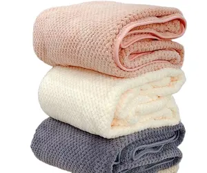 Toalla de baño absorbente para adultos y niños, rejilla de piña de lana coral supersuave, gran oferta