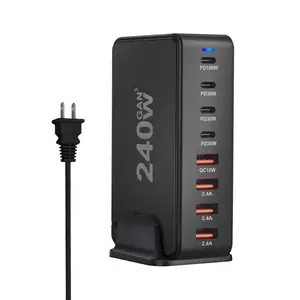 Fornecedor Dropshipping 8 Portas USB GaN 240W Carregador de Mesa Rápido com Carregador Rápido Docking Station