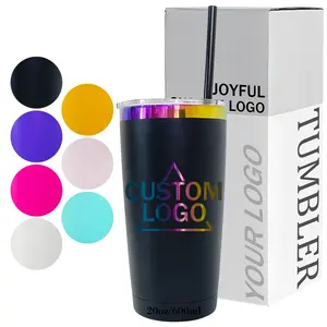 Gepersonaliseerde Logo Groothandel Warm Roze Tumbler Dubbelwandig Roestvrij Staal Gegraveerd 20Oz Holografische Regenboog Vergulde Tumbler