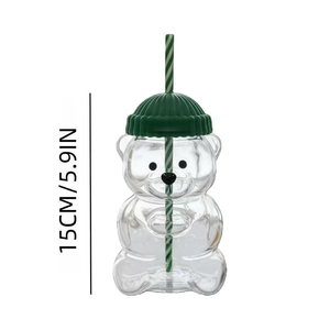 Sinh thái thân thiện gấu Ly nước uống cốc thủy tinh có nắp đậy và rơm làm bằng tay cao Borosilicate ly nước thủy tinh - Product Image 3