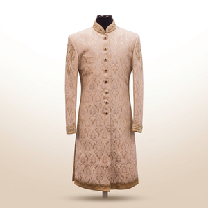ZARI EMBROIDERY on LIGHT PINK BROCADE SHERWANI,<b>PANT</b> & MATCHING SHOE Men's Suits & Blazer>Men's Suits - Product Image 4
