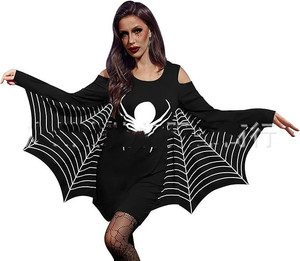 King Mcgreen Star Robe à manches chauve-souris pour femmes Halloween Spider Web Print, Robes portefeuille à manches longues, Vestidos décontractés - Product Image 2