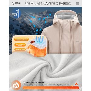 Veste Softshell à capuche pour femme, doublée polaire, imperméable, longue, isolante, chaude, zippée, coupe-vent, pour la randonnée en extérieur - Product Image 6