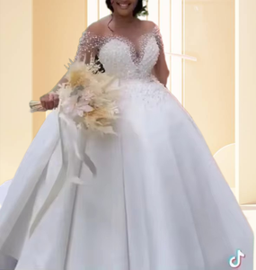 Vestido de Novia de Lujo para Mujer 2024, Estilo Elegante con Cola Desmontable a la Altura de los Hombros, Cola Larga 2 en 1 de Alta Calidad - Product Image 1