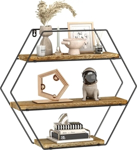 Hot Bán Hexagon Đen Bằng Gỗ Kim Loại Hiển Thị Treo Kệ Lưu Trữ Kệ Trang Trí Nội Thất Gắn Tường Nổi Kệ - Product Image 4