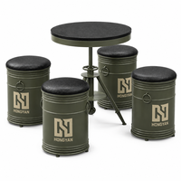 Table ronde moderne en fer vert olive avec 4 tabourets et sièges rembourrés pour café, salon, bistrot, bar, centre commercial