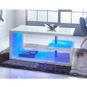 SG-LL40 Simple Design White High <strong>Gloss</strong> Coffee <strong>Table</strong> <strong>Side</strong> <strong>Table</strong> With Blue LED Lights - Product Image 4