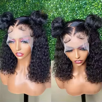 Perruque Courte Bouclée Kinky en Cheveux Humains Vierges Bruts Birmans, Densité 180%, avec Raie Profonde et Tissage Jerry Curl, Perruque en Dentelle