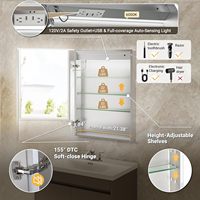 Armoire à pharmacie moderne en aluminium 24x32 avec éclairage LED rétroéclairé, charnières à fermeture douce, lumières à intensité variable, miroir anti-buée et horloge, fixation murale