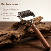 OEM ODM Brosse-peigne de toilettage double face en acier inoxydable à dents, avec manche en bois, pour démêlage et élimination des poils de chiens et chats