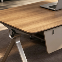Escritorio Ejecutivo de Lujo para CEO, Muebles de Oficina de Madera y Cuero con Archivador y Librero