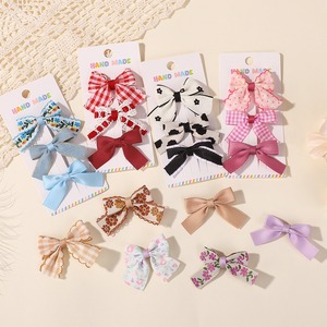 Pinzas para el pelo florales hechas a mano de encaje coreano, horquillas con lazo a cuadros de tela colorida para niñas y niños, accesorios para el cabello, joyería, 3 uds. - Product Image 1