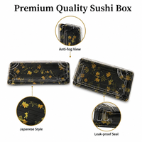 Boîte à sushi en plastique PET de qualité alimentaire en gros, motif feuille dorée, couvercle anti-buée, conteneur à sushi pour restaurant, cuisine japonaise