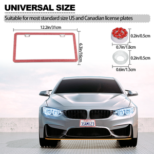 Trắng Bling Hẹp Giấy Phép Tấm Khung Lấp Lánh 2 Lỗ 3 Hàng Acrylic Pha Lê Thép Không Gỉ Giấy Phép Tấm Khung - Product Image 6