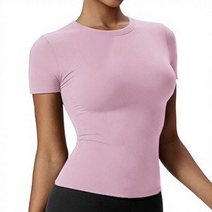 Camiseta de Compresión Ligera y Ecológica para Mujer, Corte Ajustado, Absorbe la Humedad, Lisa, con Logotipo Personalizado, Tallas Grandes, para Gimnasio y Fitness - Product Image 1