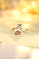 Bague Toi et Moi en or massif 10K 14K 18K avec diamants de laboratoire ronds et en forme de poire pour mariage, fête, fiançailles