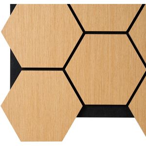 Panneaux acoustiques hexagonaux modernes combinables avec placage <span class=keywords><strong>bois</strong></span> MDF insonorisant, design graphique écologique pour hôtel, bureau, maison - Product Image 5