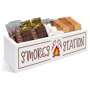 S'Mores Station Wooden Box Smores Bar Holder Farmhouse Home Decor Rustic Kitchen Table Countertop Wood Organizer Camping