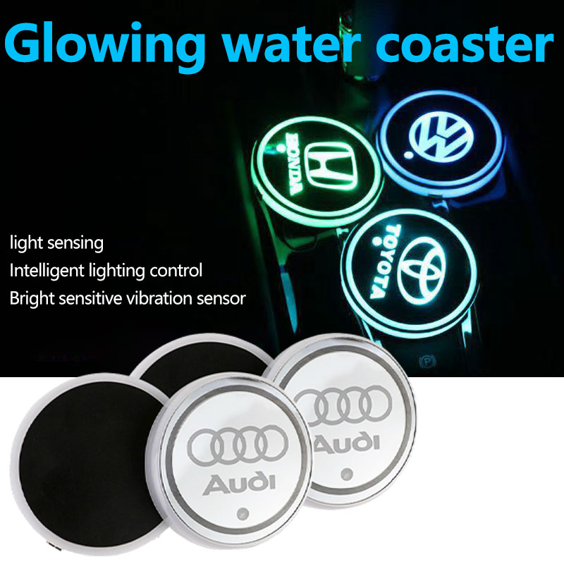 Muxuan Brand LED Car Logo Water Coaster - USB Charging Luminous Atmosphere Lamp Mat