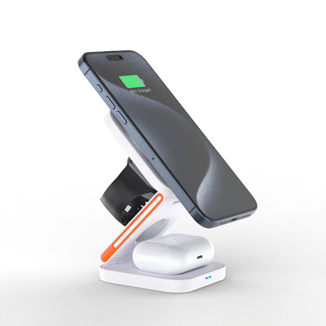 Travel Foldable Magnetic 3 in 1 Wireless Charger Stand 15W Fast Charging Multi Device Wireless Charging Station For iPhone 17