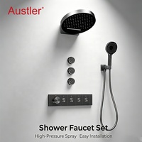 Ensemble de robinetterie de douche thermostatique encastrée en laiton de haute qualité, moderne, avec fonction pluie et cascade, pour salle de bain