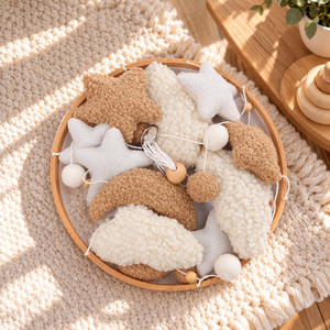 Mobile bébé lune et étoile pour berceau, nuage en peluche beige et marron, décoration <span class=keywords><strong>de</strong></span> chambre d'enfant neutre, 3 pièces, MOQ, prêt à expédier - Product Image 3