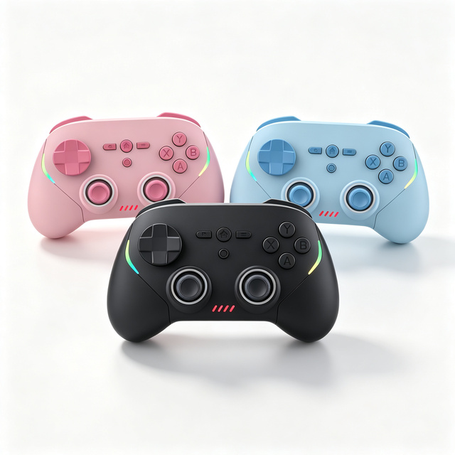 Ergonomic Design with Double Hall Effect RGB Lighting Effect Vibration Motor for PC Amdroid Switch Gaming Controller Manette