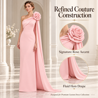 Robe de soirée asymétrique rose poudré pour femme avec cape drapée à fleurs 3D, idéale pour les galas et mariages