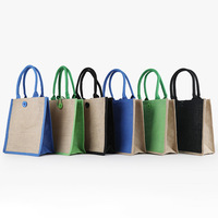 MOQ multicolor 100, bolso de mano de yute ecológico Natural grande con estampado personalizado, bolso de mano de lino con colores, bolso de mano con opción completa