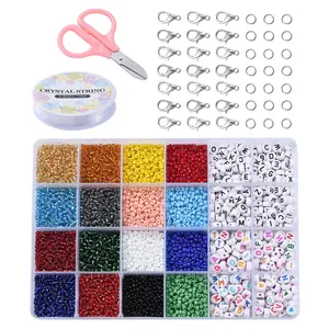 Pandahall élastique cristal fil fer anneaux de saut acrylique et verre perles de rocaille bricolage Kits de bijoux extensibles