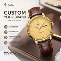 Montre automatique squelette style rétro doré GUIHUA, verre saphir, étanche 3 ATM, pour affaires et occasions formelles, personnalisable, moins de 110