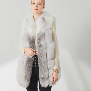 गुलाबी फर गिलेट महिला फैक्टरी प्रत्यक्ष नए डिजाइन मिश्रित रंग महिला लोमड़ी बनियान थोक शीतकालीन फ्यूजी असली फर बनियान जेब के साथ - Product Image 3