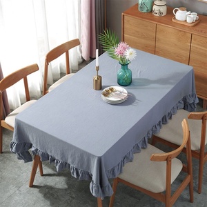 White Stone Washed Flounce Customizable Size Linen <b>Tablecloth</b> for Hotel Embroidered Edge Linen Table Cloth Wholesale - Product Image 3