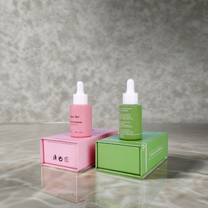 Customized 30ml Flat Shoulder Matte Green Glass Dropper <b>Bottle</b> White Screen Printing With Custom Paper <b>Box</b> - Product Image 1