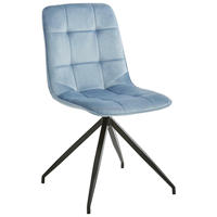 Chaise de café de salle à manger en velours bleu clair de luxe avec support en métal