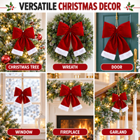 Décorations de Noël, Guirlande de porte et fenêtre pour fêtes, Décoration d'arbre, Ornement suspendu en peluche floquée rouge et blanche avec nœud rembourré