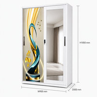 Armoire à vêtements moderne en métal avec porte miroir, panneau imprimé personnalisé, tringle de suspension, étagères et rangement verrouillable en acier