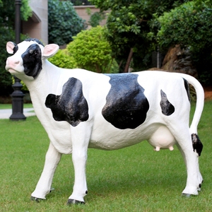 Estatua de vacas blancas y negras de fibra de vidrio grande hecha a mano para exteriores, escultura de vacas animales de jardín de tamaño real para Decoración - Product Image 4