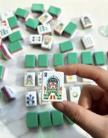 Tuiles de Mahjong en Acrylique Sculpté Bleu, Style Couture, Luxe Moderne, Écologiques, Ensemble Américain, pour Divertissement et Jeux du Dimanche, Noël