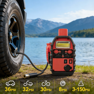 Anchou Compresseur d'air compact et efficace 6-en-1 12V pour batterie de <span class=keywords><strong>voiture</strong></span> avec éclairage LED pour démarrage rapide et gonflage des pneus en hiver et la nuit - Product Image 1