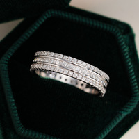Bague de luxe en argent S925 à trois rangs de moissanite, alliance éternité en argent sterling 925 à coupes mélangées