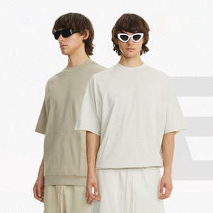 MT2622 T Shirt Manufacturer Custom 275 GSM 100% Cotton Kangaroo Pocketed T Shirts Oversized Men's T-Shirts - Product Image 2