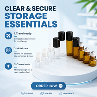 Flacons roll-on en verre ambré vides et rechargeables de 1 ml, 2 ml, 3 ml, 5 ml pour huiles essentielles, avec bille en métal ou en verre
