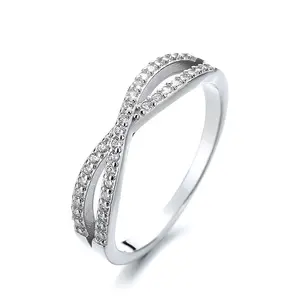 X-shaped cross ring for women's wedding fashion jewelry dazzling stone modern ring