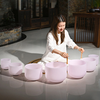 Jinfang Ensemble de 7 bols chantants en cristal de quartz rose givré de haute pureté 432 Hz, de 6 à 12 pouces, pour la méditation sonore et les bains sonores