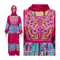 Robe Caftan Tie-Dye Aïd pour Femme Grande Taille, Abaya Longue Musulmane Arabe en Rayonne et Coton, Modèle Ombré Multi-Couleurs Inspiré des Adultes, Manches Courtes