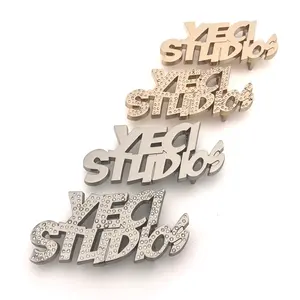 Fashion Zinc Alloy Letter Shape Brand Name Custom Metal Logo Pin Belt Buckle with Rhinestone