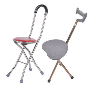 Canne de marche pliante avec embouts en caoutchouc et siège rouge pour le soutien des personnes âgées - Product Image 5